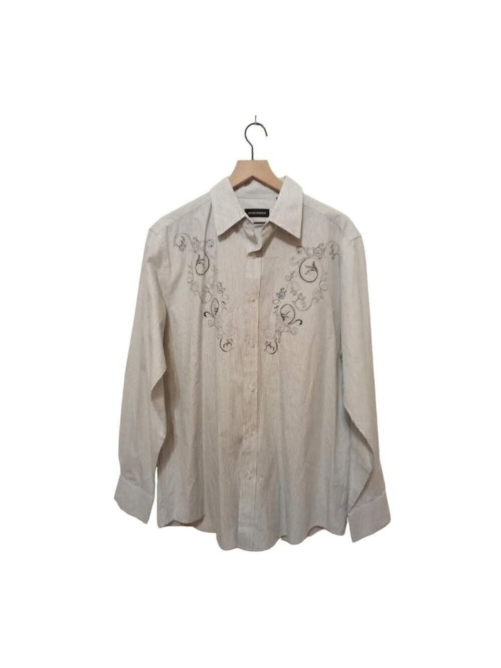 Michael Brandon Striped Botanical Long Sleeve Casual Button Down Shirt Sz L